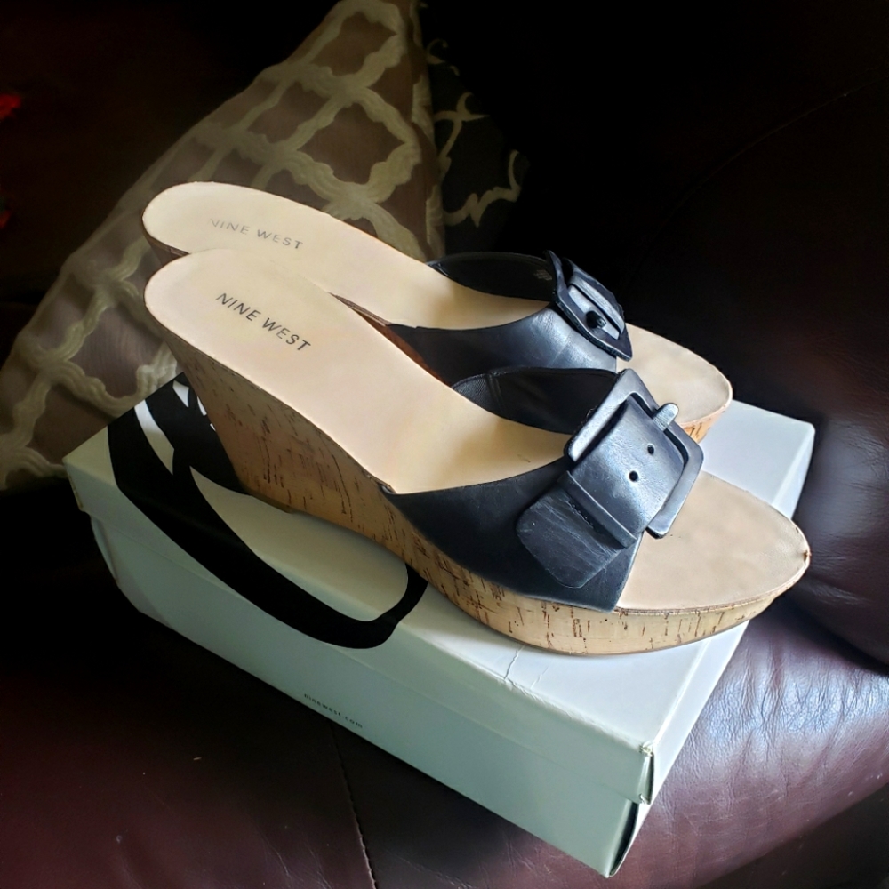 Black and Cork Nine West Wedges